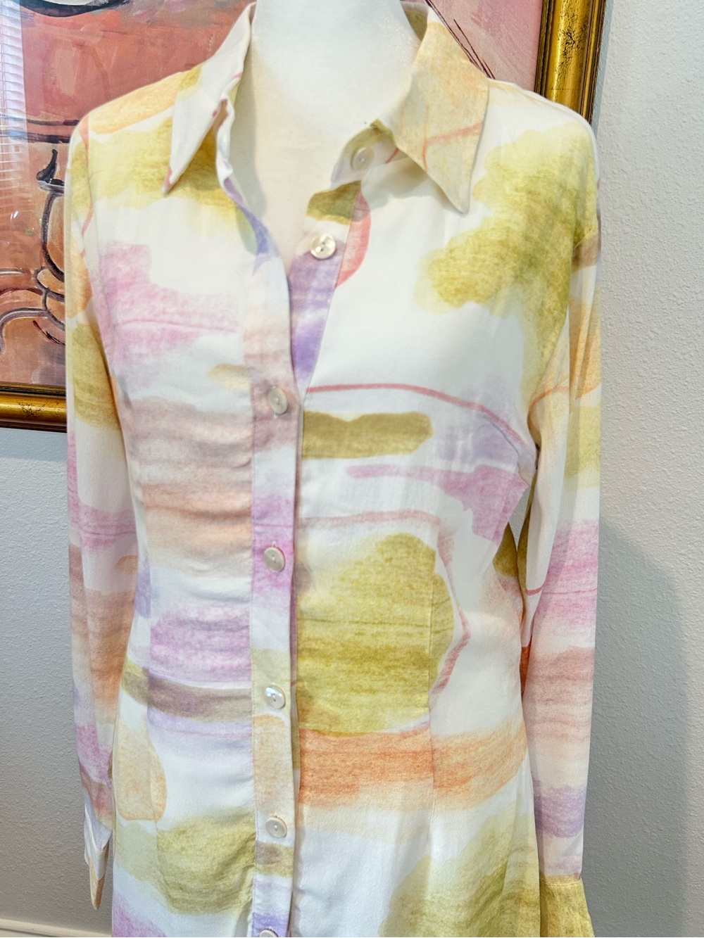 Charlie Holiday Ibiza Naomi Watercolor Pastel Button-Up Shirt Dress - Picture 5 of 8